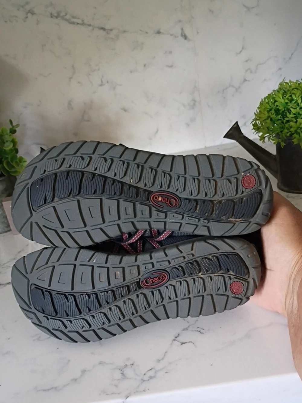 Chaco Kids Gray and Black Water Shoes with Red Laces